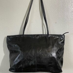 Latico Black Leather Minimalist  2 Handle Tote Business School Sleek Chic Design